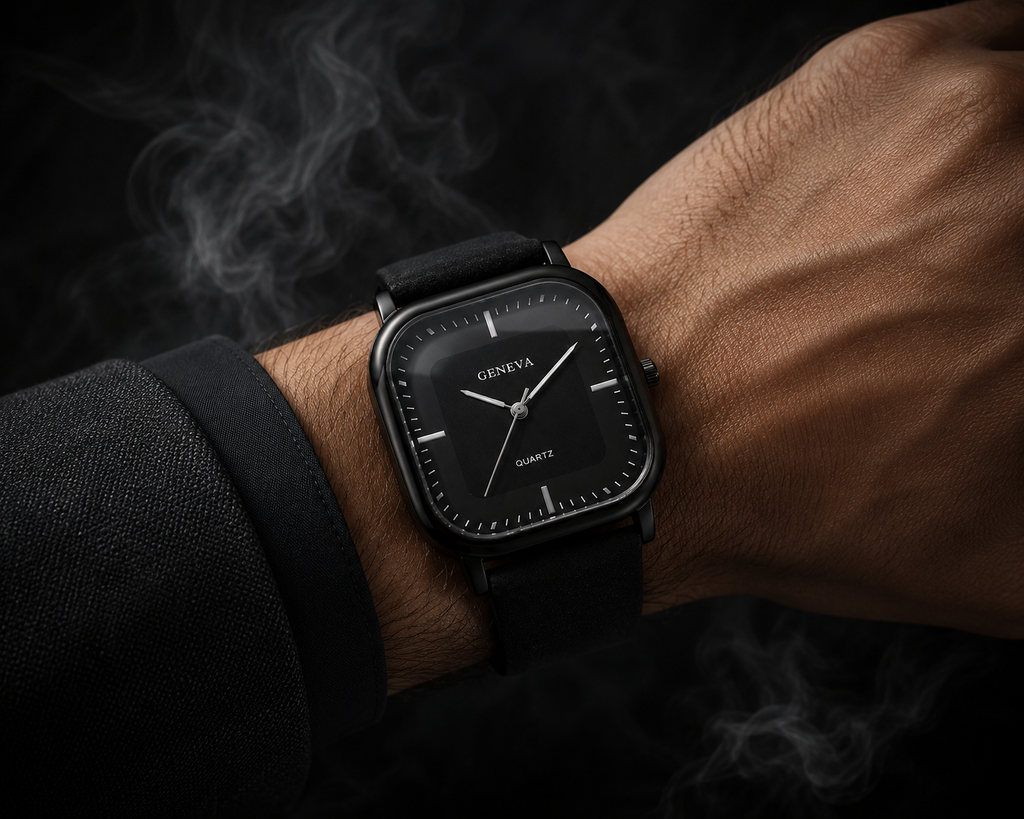 Fashion Square Minimalist Men's Quartz Watch Casual Leather Strap Wristwatch Reloj Hombre（Without Box）