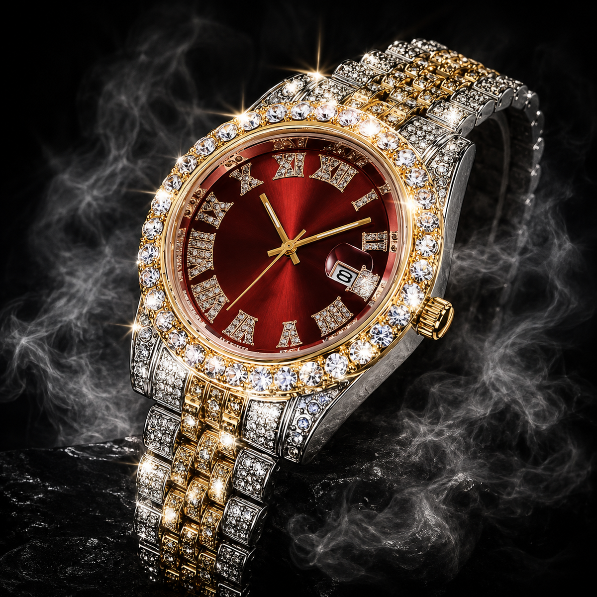 Mens Hip Hop Watch VintagInspired Retro Quartz Timepiece with Oversized Rhinestone Dial and Durable Stainless Steel Band for Men
