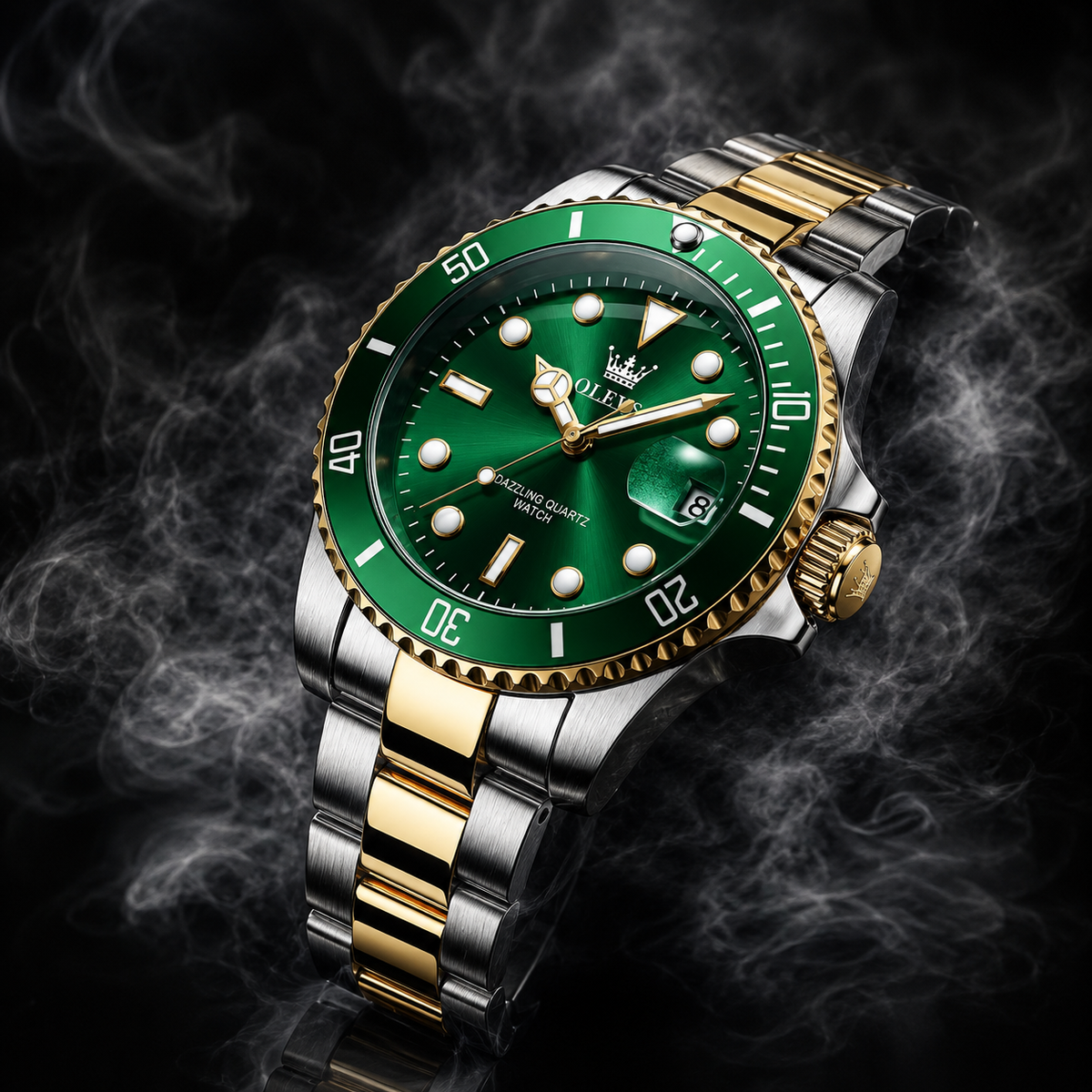 OLEVS Top Original Men Quartz Watch Green Waterproof Watch for Men Stainless Steel Quartz Men Luxury Watch Luminous Wristwatch