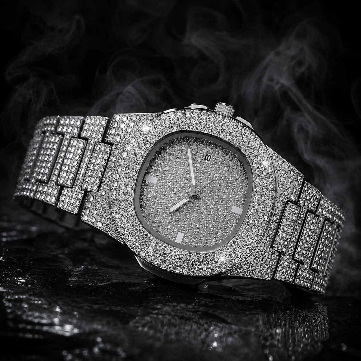 Luxury Full Diamond Men's Stainless Steel Watches Male Sports Quartz Wristwatch with Calendar