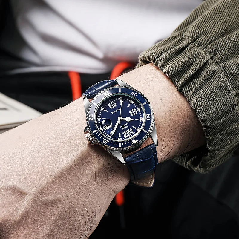 Fashion Leather Strap Men Business Watches Casual Calendar Men Quartz Watch Male Clock Relogio Masculino (without box)