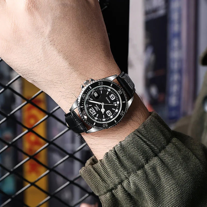 Fashion Leather Strap Men Business Watches Casual Calendar Men Quartz Watch Male Clock Relogio Masculino (without box)