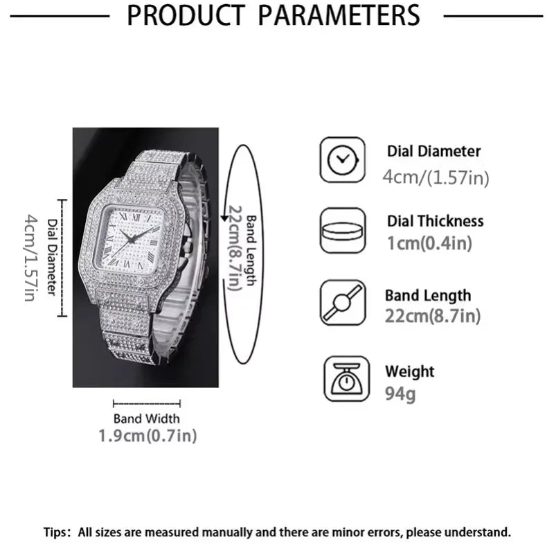 Classic Luxury Business Men's Steel Strap Square Roman Scale Rhinestone Quartz Watch Lesiure Male Wristwatch Relogio Masculino