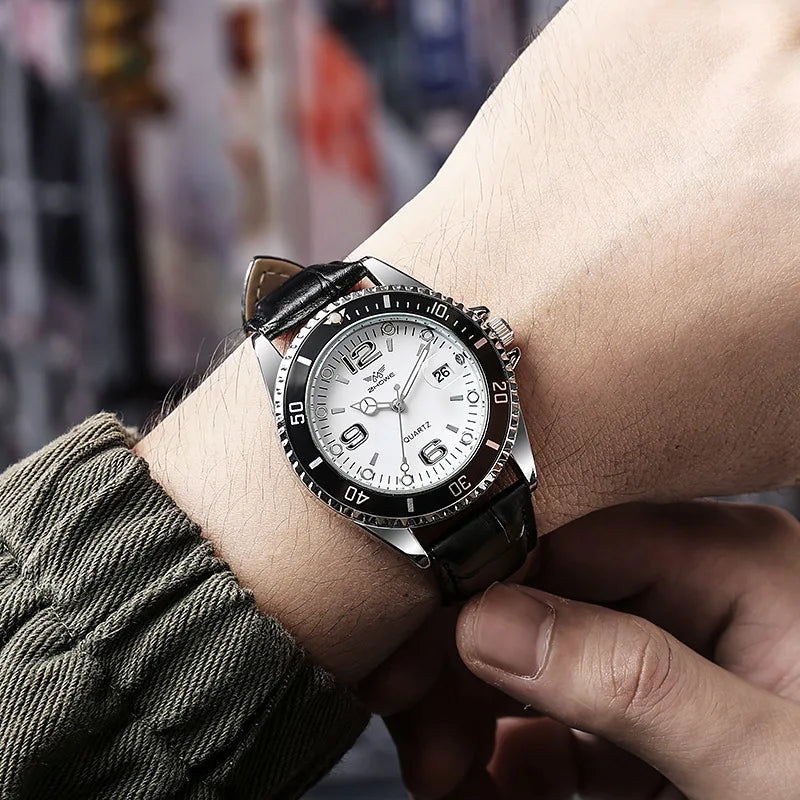 Fashion Leather Strap Men Business Watches Casual Calendar Men Quartz Watch Male Clock Relogio Masculino (without box)